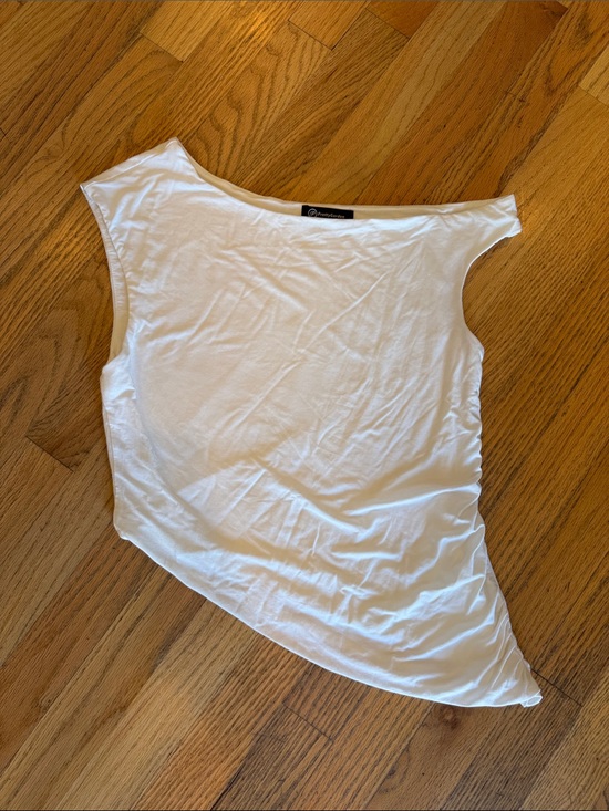 PrettyGarden Tops - Asymmetric One-Shoulder White Tank Top medium sexy stylish